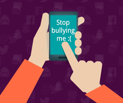graphic of person holding phone dealing with cyberbullying on social media