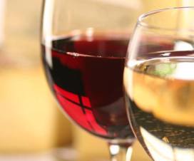 glasses of red and white wine