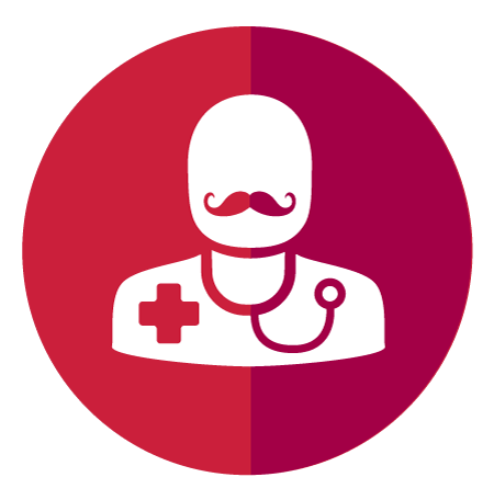Graphic of man with a mustache and doctor's coat