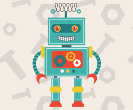 Robot with nuts and bolts background – illustration – toy safety