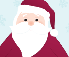 Illustration of Santa on blue background with snowflakes