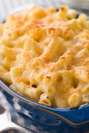 baked mac and cheese in a casserole