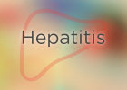 Hepatitis C graphic of text and kidney on colorful background
