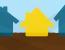 Illustration - three homes, one is yellow to show radon