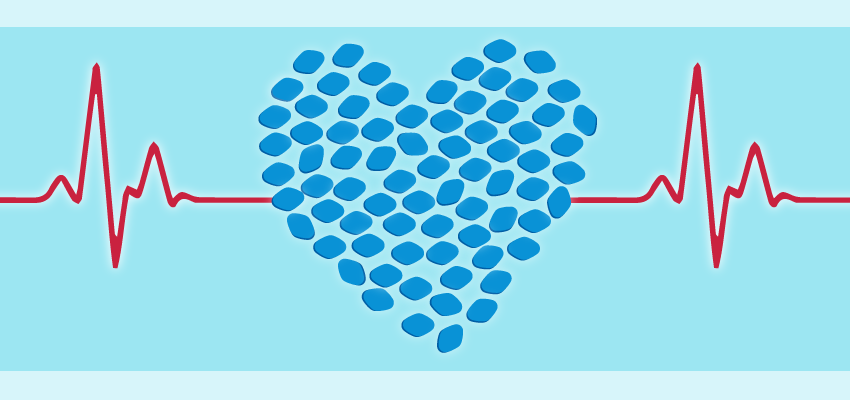 illustration of blue pills forming heart shape