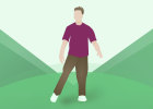 Graphic of man standing on one leg to maintain balance. Shown on green background