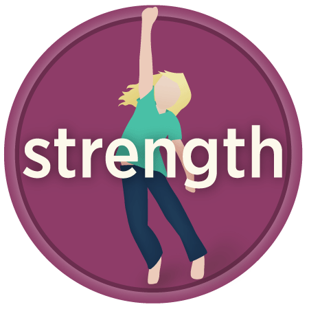 Badge with girl jumping with strong bones