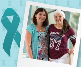 Illustration of polaroid photo with cancer support ribbon