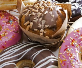 close up showing colorful donuts