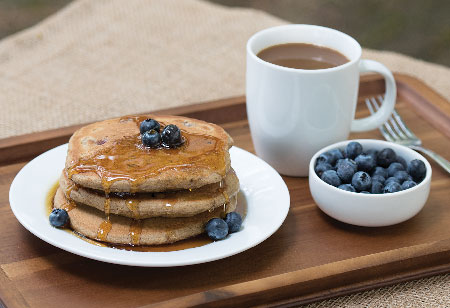 blueberry pancakes and coffee for breakfast