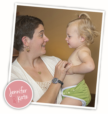 Photo of mom and baby wearing cloth diapers