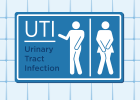 UTI bathroom sign on tile
