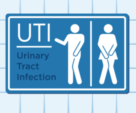 UTI bathroom sign on tile