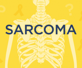 Illustration of skeleton back with Sarcoma text for awareness of this bone cancer