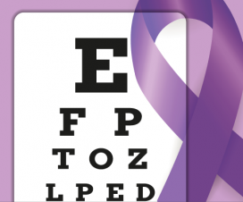 eye chart with purple cancer ribbon