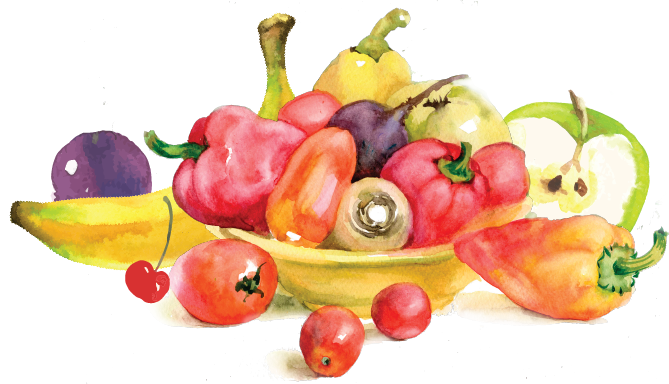 assortment of fruits and vegetables, watercolor illustration
