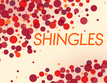Stylized illustration of shingles rash and text