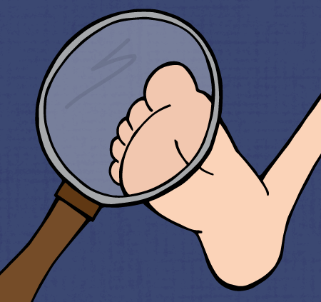 Illustration - looking at a foot through a magnifying glass