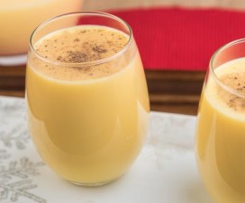 Two glasses of heart healthy eggnog on a tray