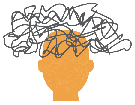 Anxiety illustration - Scribble cloud over the silhouette of a head