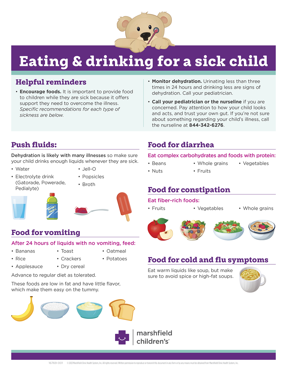 Visual chart about feeding and caring for a sick child