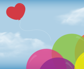 Single heart balloon floating away from a bunch of balloons - illustration