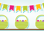 Graphic of colorful easter baskets and flag banner