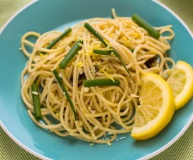 Lemony garlic scape spaghetti