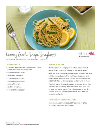 Printable preview of garlic spaghetti