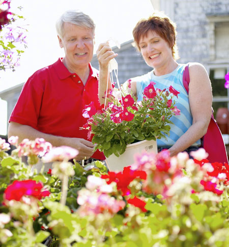 Older couple looking at flowers in the market