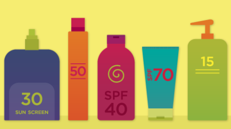 Illustration of a variety of sunscreen bottles