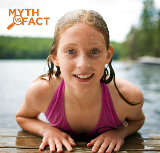 Girl leaning on edge of dock after swimming - Is it safe to eat after swimming? - Myth Busters
