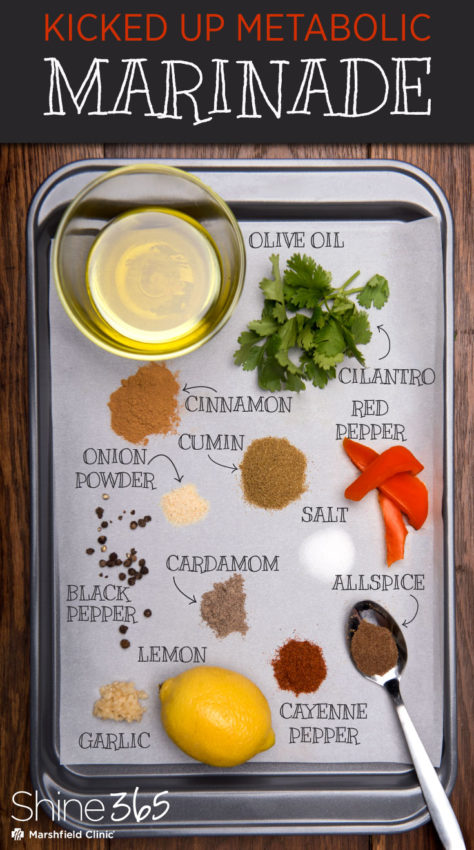 Make this kicked up metabolic marinade using this visual guide for the ingredients you need.