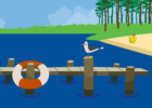 Illustration - lake with dock and swimming beach