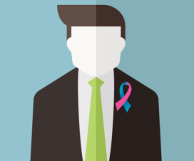 Illustration, man wearing a pink and blue cancer awareness ribbon - Male breast cancer