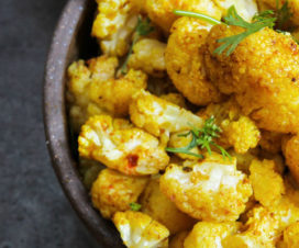 Dish of cauliflower roasted with turmeric. Try this recipe