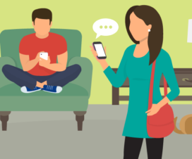 Illustration of a family all using a device – Media use safety