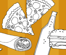 illustration of drinks and food
