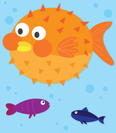 Illustration - Puffer fish in a sea of little fish - Bloating