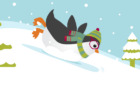 Illustration - Penguin sliding down a hill - Hypothermia vs frostbite