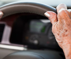 Elderly hands on a steering wheel - Older adults driving safety