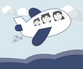 Family flying in an airplane over the ocean illustration - Health travel tips