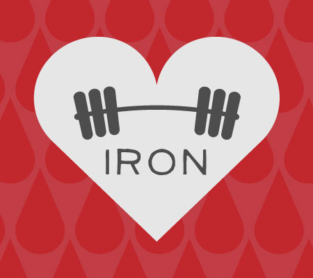 heart with a bench press barbell graphic / anemia and iron