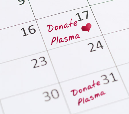Calendar that shows plasma donation requirements and how often you can donate