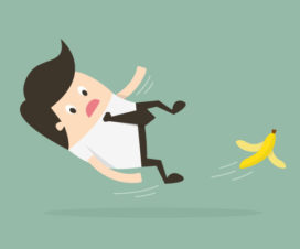 Graphic of businessman slipping on a banana - After a fall: Therapy and prevention