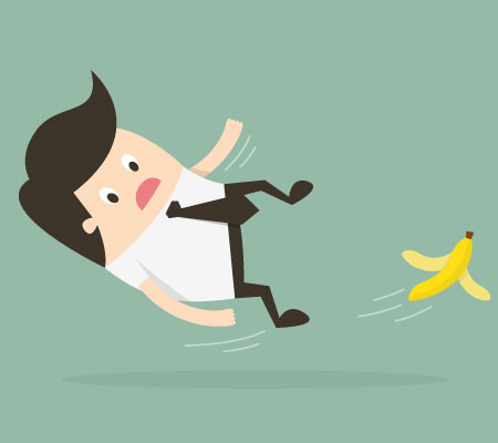 Graphic of businessman slipping on a banana - After a fall: Therapy and prevention