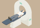 Illustration of man in a MRI machine - Are medical imaging tests safe?