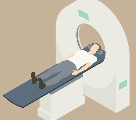 Illustration of man in a MRI machine - Are medical imaging tests safe?