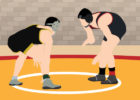 Two wrestlers in the ring, Illustration - Dangers of cutting weight in wrestling