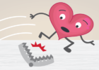 Illustration/cartoon of a heart jumping over a trap - Avoiding a second heart attack